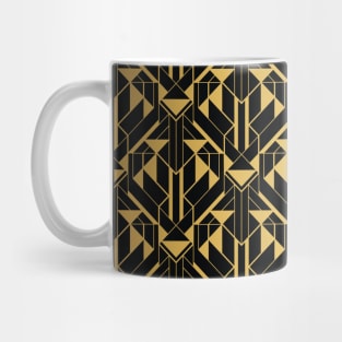 Black and Gold Faux Foil Vintage Art Deco Geometric Triangle Pattern Mug